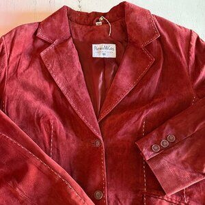 NWOT VINTAGE Pamela McCoy 100% Leather Long Coat - Red Suede, 1x